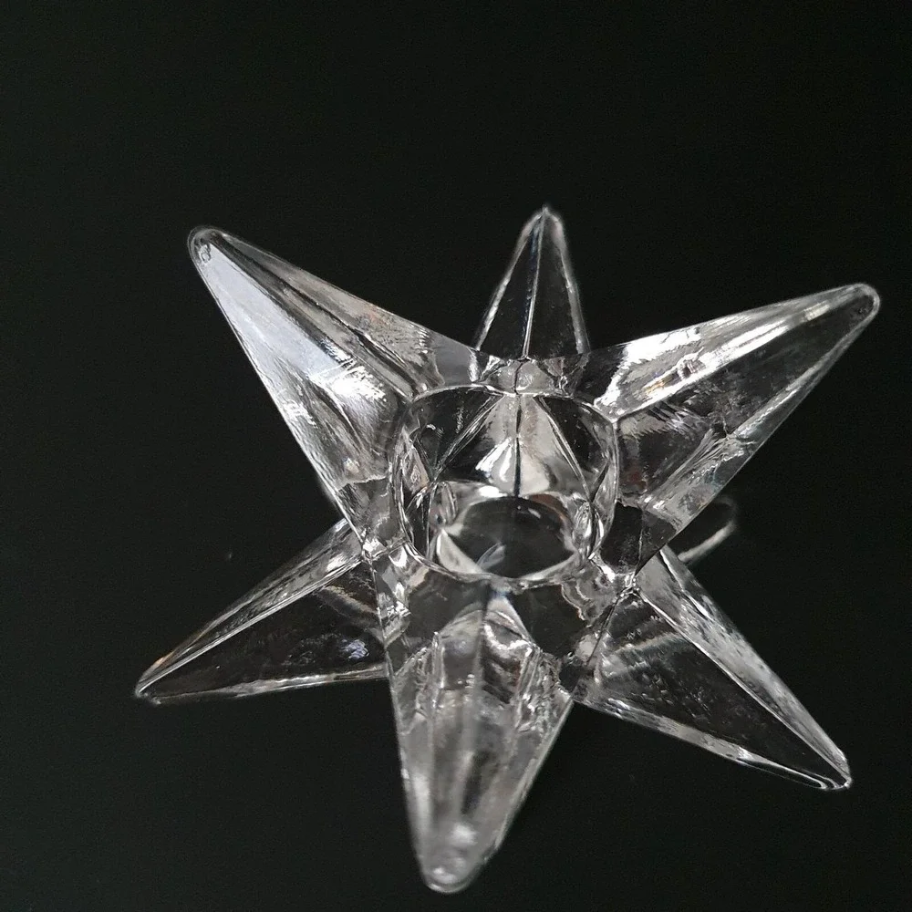2 Vintage MCM Atomic Sparkling Glass 9-Point Star Shaped Candle Holders